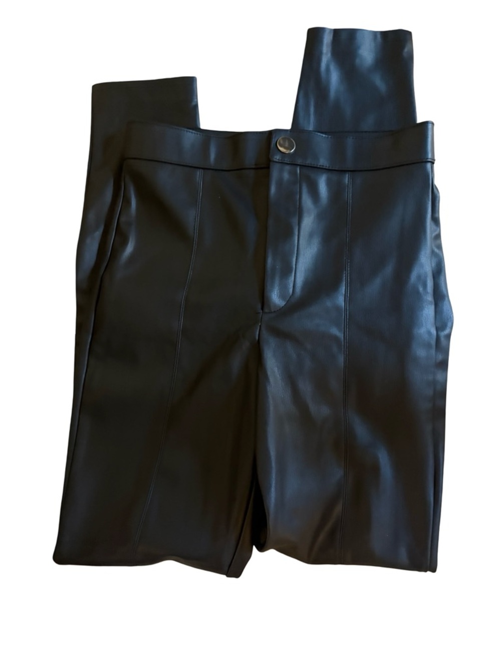 Zara Black Vegan Faux Leather High Waisted Seam Front Pants Sz XS